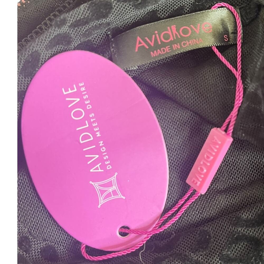 AvidLove black velvet leopard sheer mesh long sleeve thong bodysuit Small NWT - Picture 5 of 5